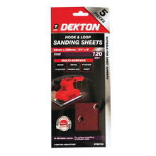 Load image into Gallery viewer, DEKTON 5PC Hook and Loop Sanding Sheets 93mm x 230mm - Fine 120 Grit