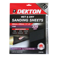 Load image into Gallery viewer, DEKTON 10PC Wet & Dry Sanding Sheets 280mm x 230mm - Fine 320 Grit