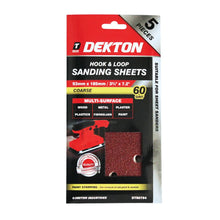Load image into Gallery viewer, DEKTON 5PC Hook and Loop Sanding Sheets 93mm x 185mm - Coarse 60 Grit