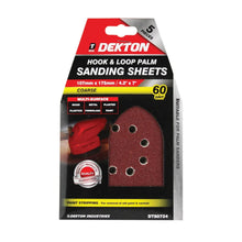 Load image into Gallery viewer, DEKTON 5PC Hook and Loop Palm Sanding Sheets 107mm x 175mm - Coarse 60 Grit