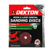 Load image into Gallery viewer, DEKTON 5PC Hook and Loop Orbital Sanding Discs 125mm - Medium 80 Grit