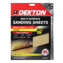 Load image into Gallery viewer, DEKTON 10PC Multi-Surface Sanding Sheets 280mm x 230mm - Coarse 40 Grit