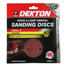 Load image into Gallery viewer, DEKTON 5PC Hook and Loop Orbital Sanding Discs 150mm - Coarse 60 Grit