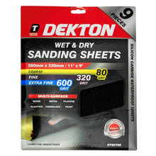 Load image into Gallery viewer, DEKTON 9PC Wet and Dry Mixed Sanding Sheets 280mm x 230mm – Assorted