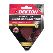 Load image into Gallery viewer, DEKTON 5PC Hook and Loop Detail Sanding Pads 93mm x 93mm - Coarse 60 Grit