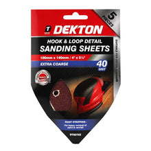 Load image into Gallery viewer, DEKTON 5PC Hook and Loop Detail Sanding Sheets 100mm x 140mm - Extra Coarse 40 Grit