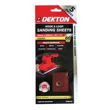 Load image into Gallery viewer, DEKTON 5PC Hook and Loop Sanding Sheets 93mm x 230mm - Coarse 60 Grit