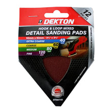 Load image into Gallery viewer, DEKTON 12PC Hook and Loop Mixed Detail Sanding Pads 93mm x 93mm - Assorted
