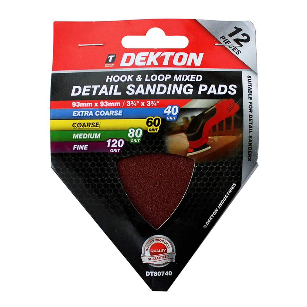 DEKTON 12PC Hook and Loop Mixed Detail Sanding Pads 93mm x 93mm - Assorted