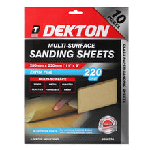 Load image into Gallery viewer, DEKTON 10PC Multi-Surface Sanding Sheets 280mm x 230mm - Extra Fine 220 Grit
