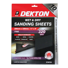 Load image into Gallery viewer, DEKTON 10PC Wet &amp; Dry Sanding Sheets 280mm x 230mm - Fine 320 Grit
