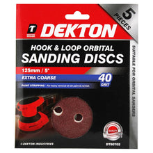Load image into Gallery viewer, DEKTON 5PC Hook and Loop Orbital Sanding Discs 125mm - Extra Coarse 40 Grit
