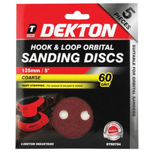 Load image into Gallery viewer, DEKTON 5PC Hook and Loop Orbital Sanding Discs 125mm - Coarse 60 Grit
