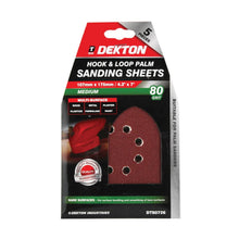 Load image into Gallery viewer, DEKTON 5PC Hook and Loop Palm Sanding Sheets 107mm x 175mm - Medium 80 Grit
