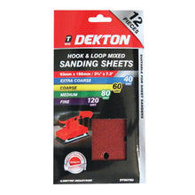 Load image into Gallery viewer, DEKTON 12PC Hook and Loop Mixed Sanding Sheets 93mm x 185mm - Assorted Grit
