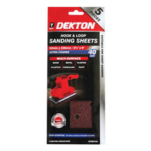 Load image into Gallery viewer, DEKTON 5PC Hook and Loop Sanding Sheets 93mm x 230mm - Extra Coarse 40 Grit
