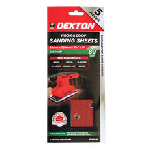 Load image into Gallery viewer, DEKTON 5PC Hook and Loop Sanding Sheets 93mm x 230mm - Medium 80 Grit
