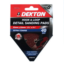 Load image into Gallery viewer, DEKTON 5PC Hook and Loop Detail Sanding Pads 93mm x 93mm - Extra Coarse 40 Grit

