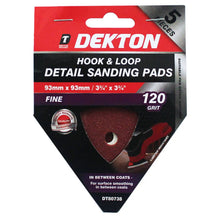 Load image into Gallery viewer, DEKTON 5PC Hook and Loop Detail Sanding Pads 93mm x 93mm - Fine 120 Grit
