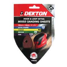 Load image into Gallery viewer, DEKTON 12PC Hook and Loop Detail Mixed Sanding Sheets 100mm x 140mm – Assorted Grit
