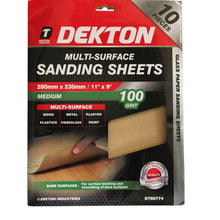 Load image into Gallery viewer, DEKTON 10PC Multi-Surface Sanding Sheets 280mm x 230mm - Medium 100 Grit
